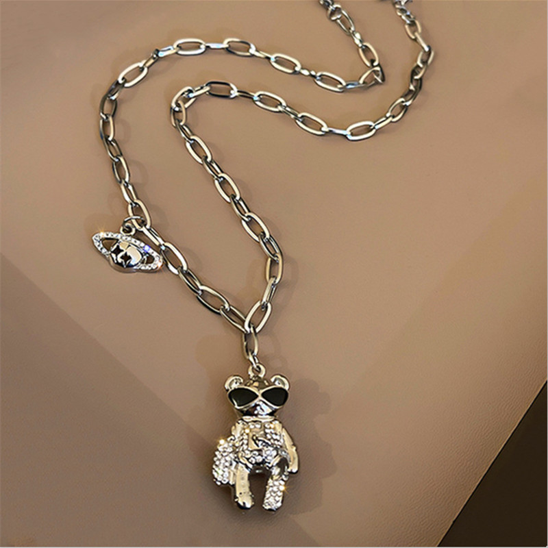 Cute Bear and Saturn Pendant Necklace